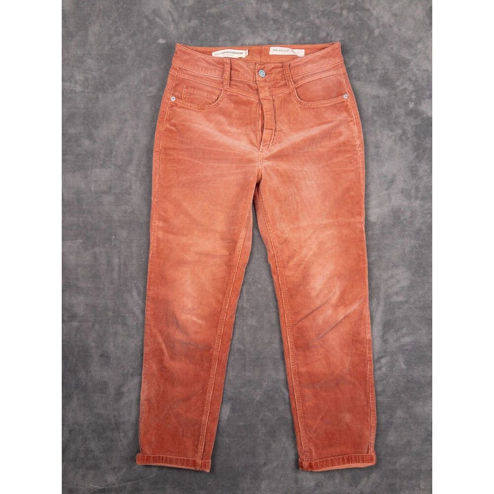 Pilcro Anthropologie Women's High Rise Slim Rust Corduroy Velour Pants Size 27